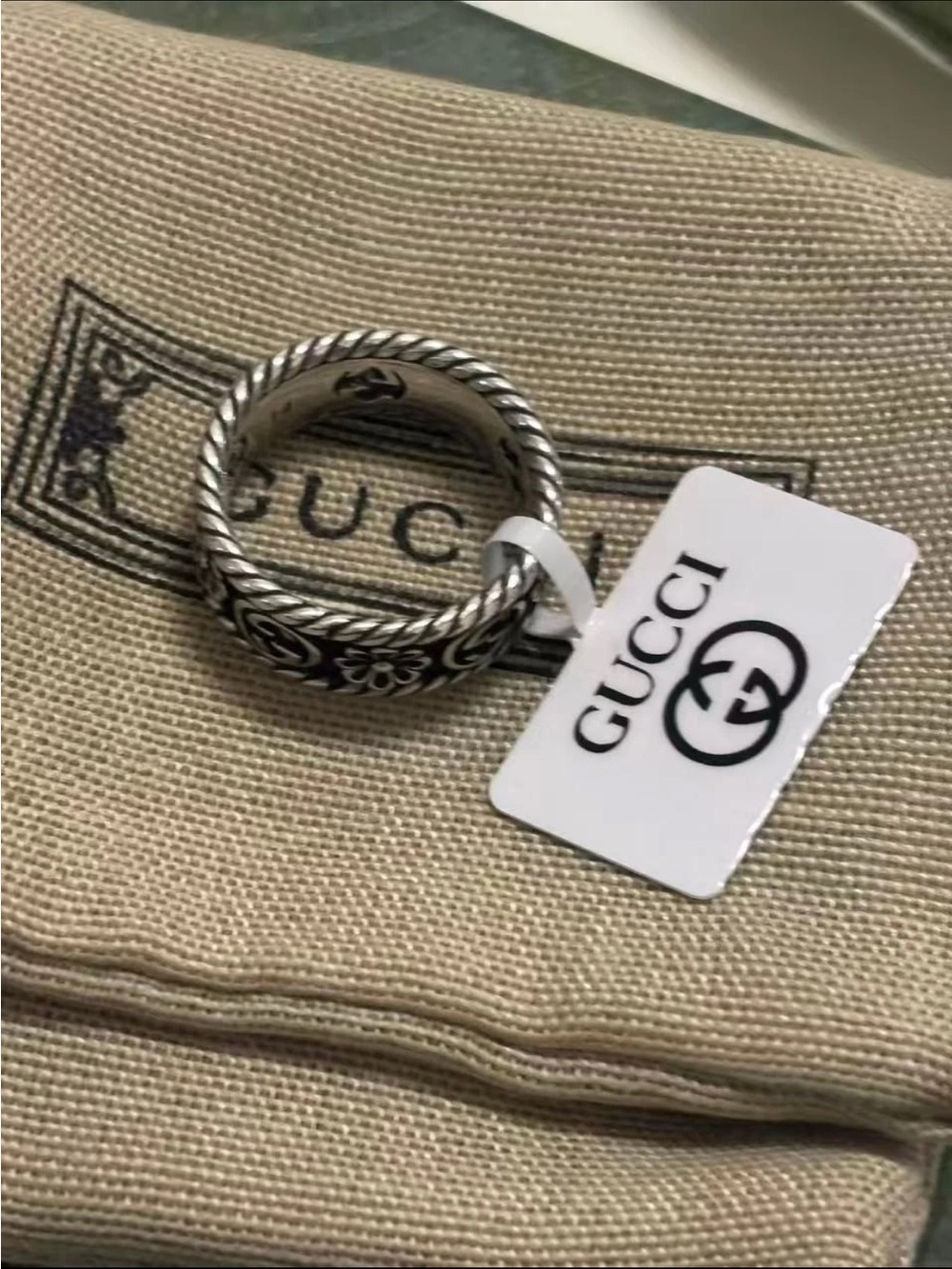 Authentic Gucci Silver Flower & Rope Ring - Picture 7 of 8